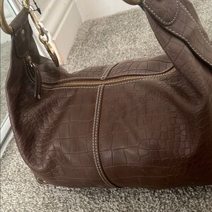 Brown Croc-Embossed Shoulder Bag